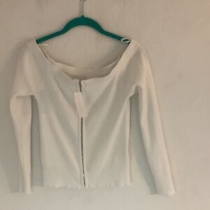 New York & Company Soho Off Shoulder Zip Front Knit Top, Size M, White, NWT